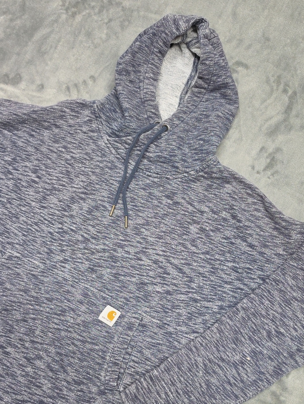 Carhartt Heathered Navy Hooded Pullover Sz MEDIUM